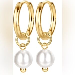 #51 Gold Plated Hoop Earrings with Pearl Accents